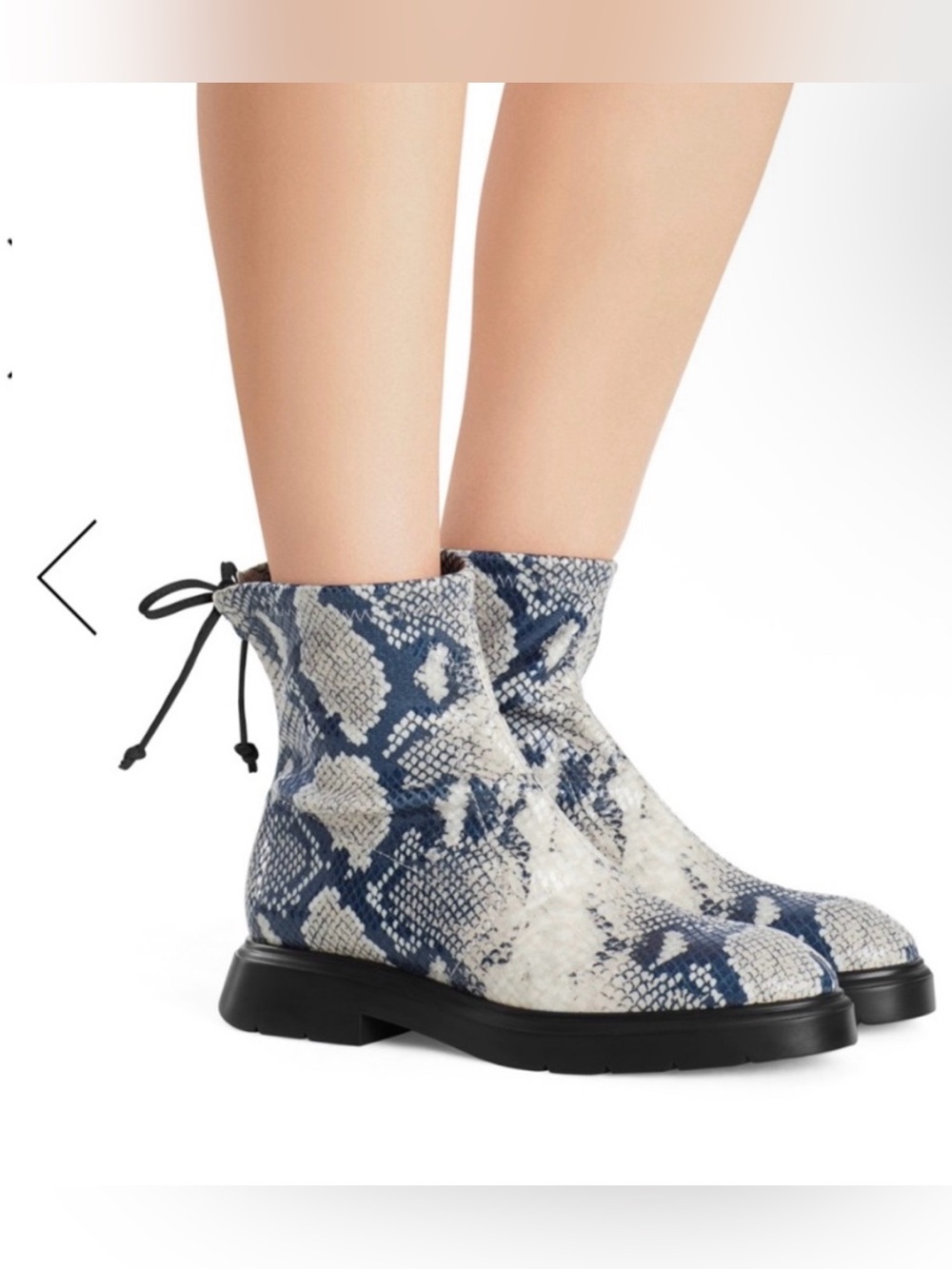 Blue Snake-Print Ankle Boots - Women's